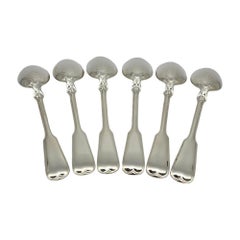 Set of 6 Tiffany & Co Shell & Thread Sterling Silver Oval Soup Spoons 7" #19063