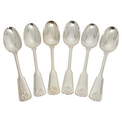 Set of 6 Tiffany & Co Shell & Thread Sterling Silver Oval Soup Spoons 7" #19063