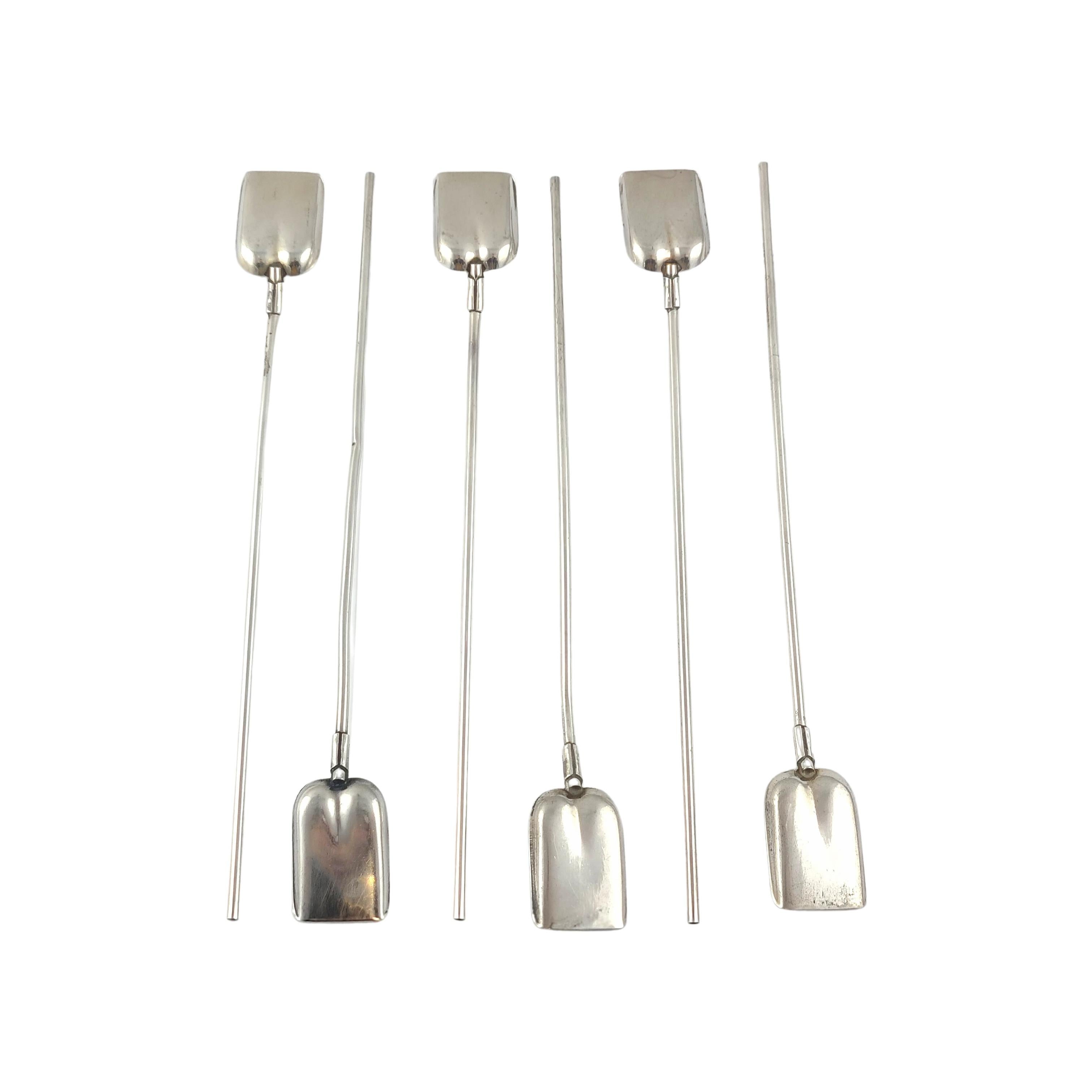 Set of 6 Tiffany & Co Sterling Silver Bar Spoons/Iced Tea Shovel Straws w Pouch In Good Condition In Washington Depot, CT