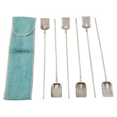 Set of 6 Tiffany & Co Sterling Silver Bar Spoons/Iced Tea Shovel Straws w Pouch