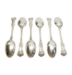 Set of 6 Tiffany & Co Sterling Silver English King Dessert/Oval Soup Spoons with