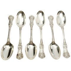 Antique Set of 6 Tiffany & Co Sterling Silver English King Dessert/Oval Soup Spoons with