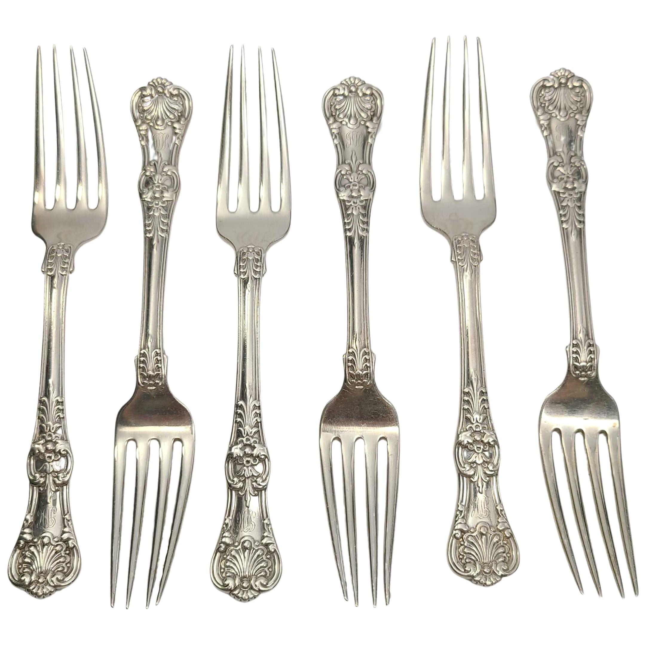 Set of 6 Tiffany & Co Sterling Silver English King Forks with Monogram