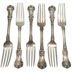 Antique Set of 6 Tiffany & Co Sterling Silver English King Forks