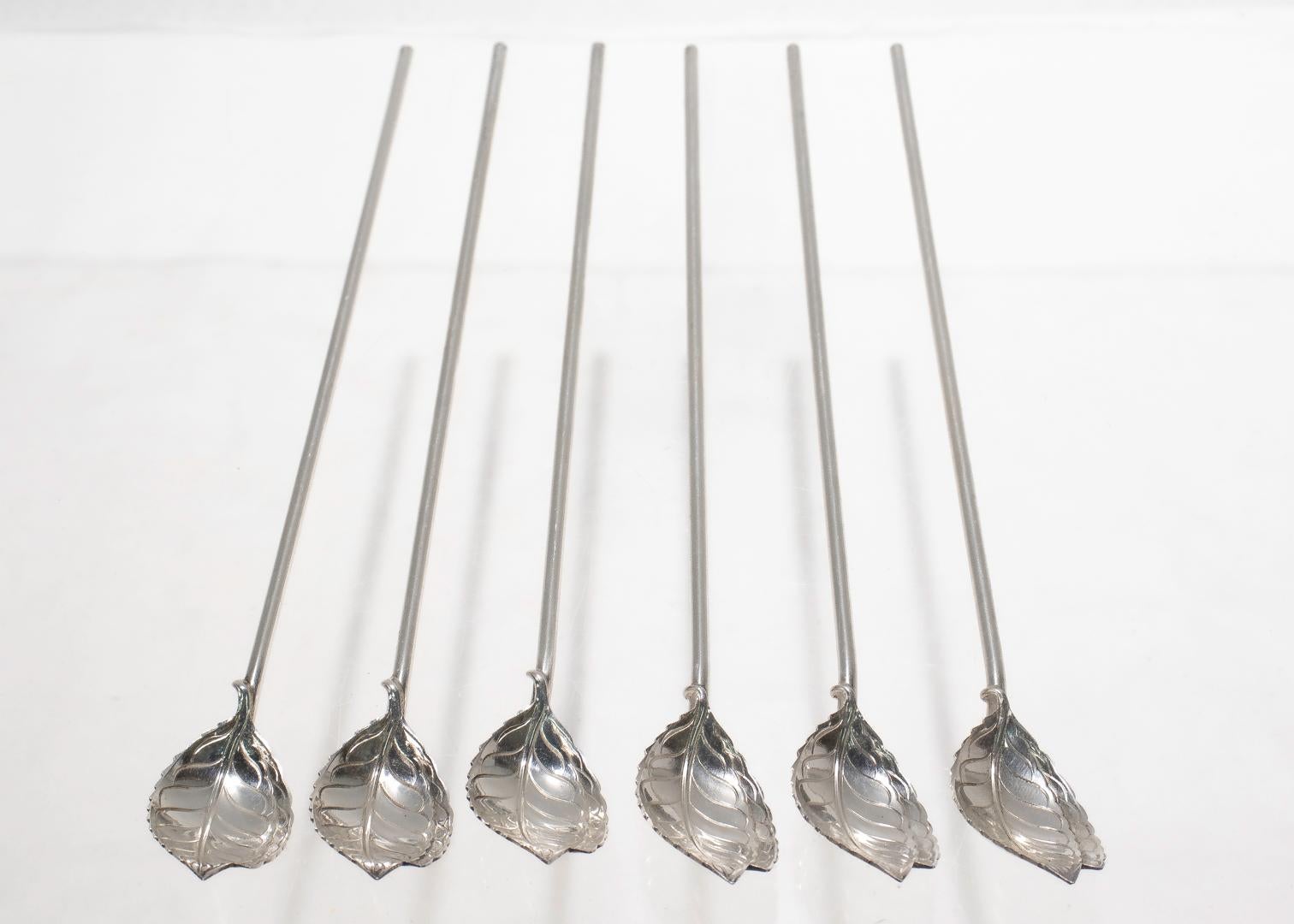 Set of 6 Tiffany & Co. Sterling Silver Leaf Form Ice Tea Straws 2