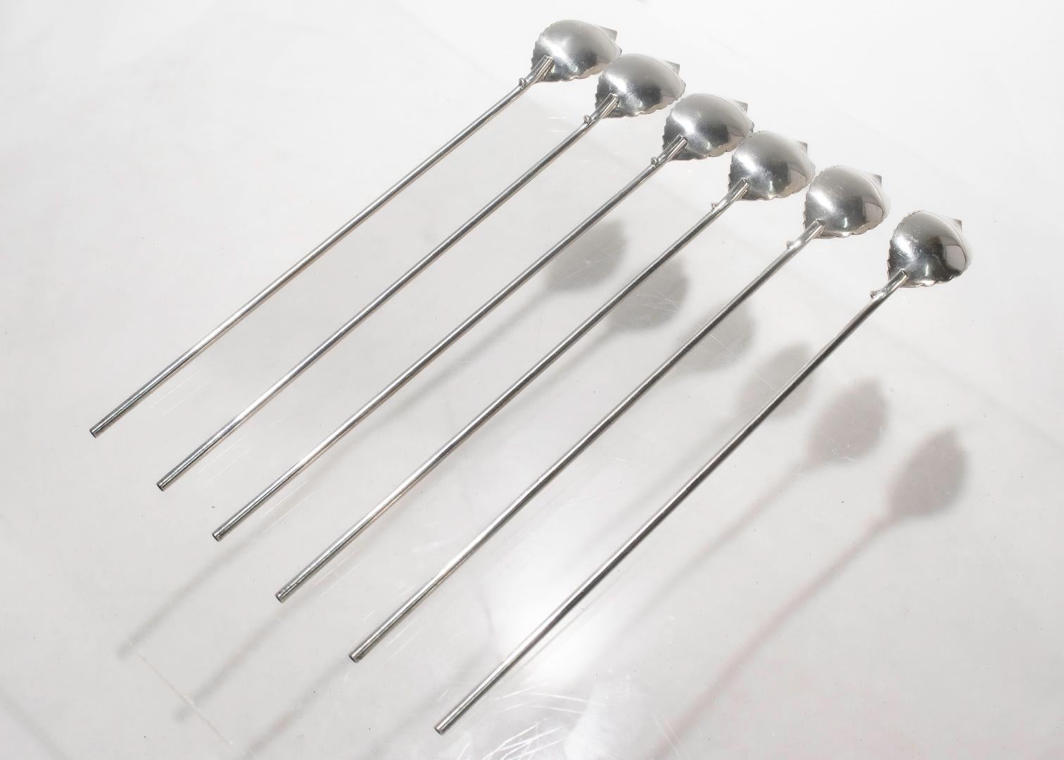 Set of 6 Tiffany & Co. Sterling Silver Leaf Form Ice Tea Straws 5