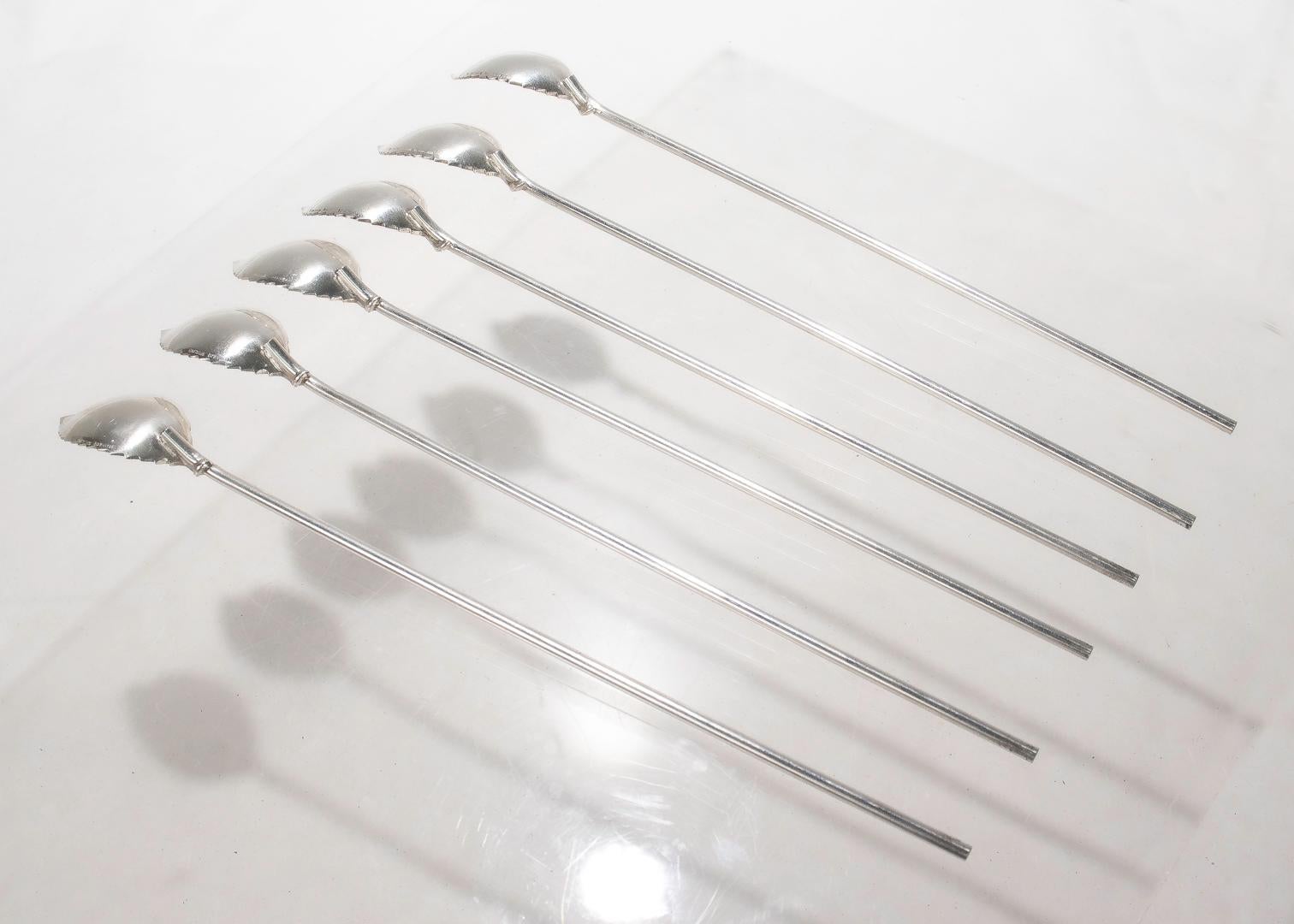 Set of 6 Tiffany & Co. Sterling Silver Leaf Form Ice Tea Straws 6