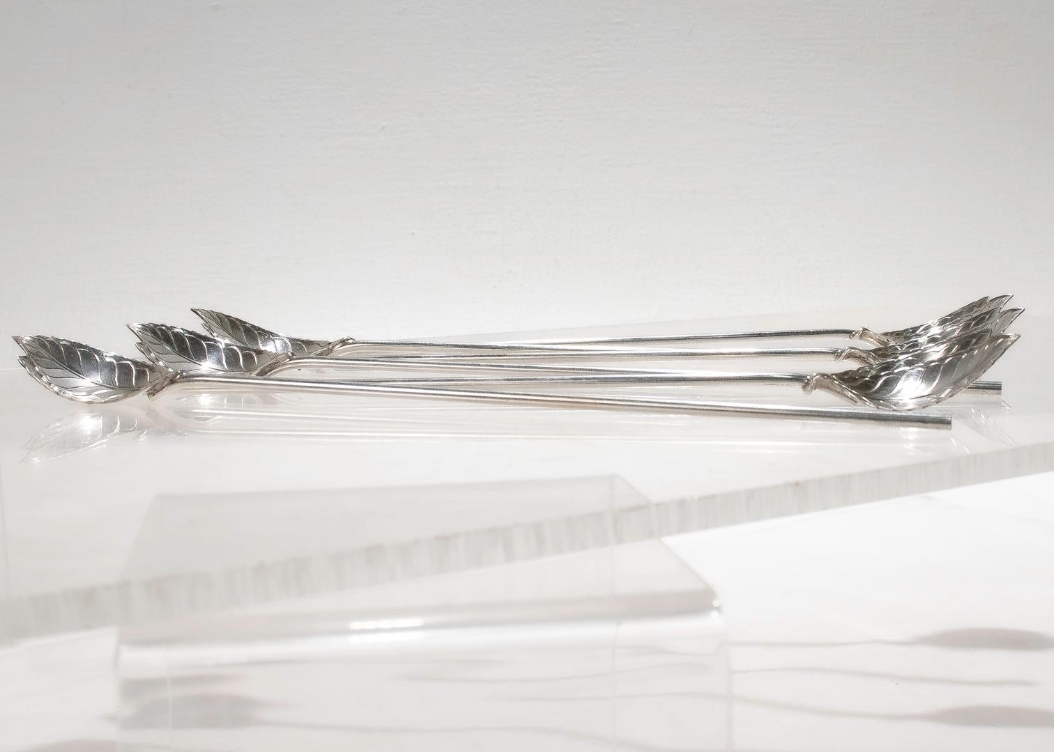 Set of 6 Tiffany & Co. Sterling Silver Leaf Form Ice Tea Straws 8