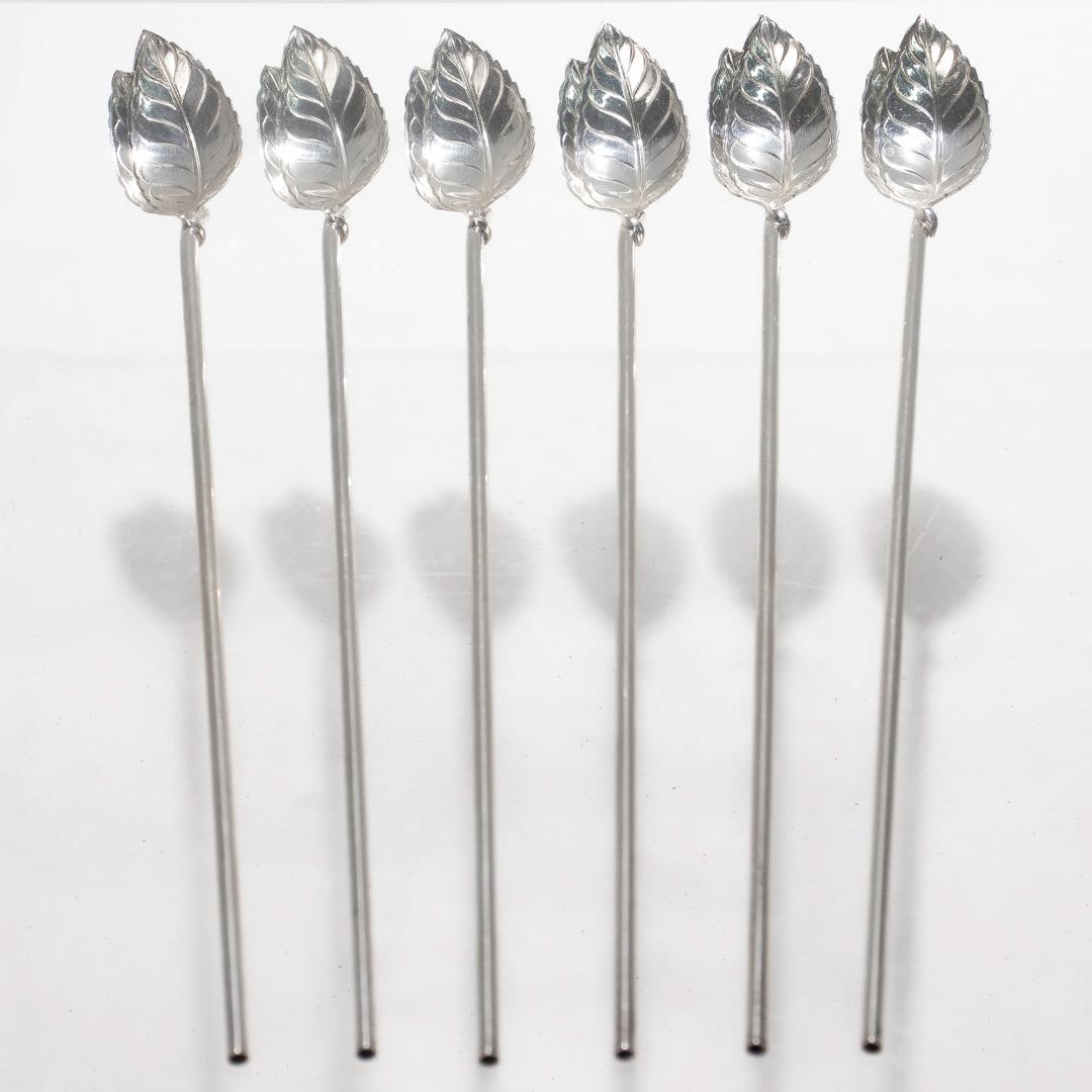 Modern Set of 6 Tiffany & Co. Sterling Silver Leaf Form Ice Tea Straws