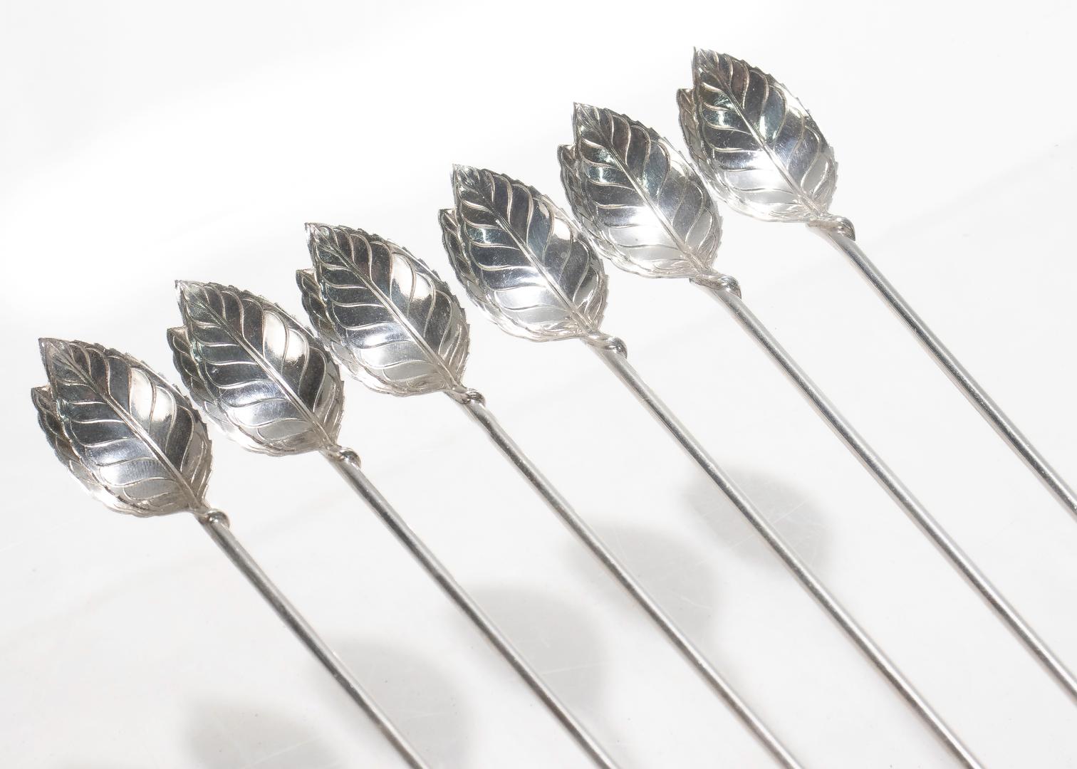 Women's or Men's Set of 6 Tiffany & Co. Sterling Silver Leaf Form Ice Tea Straws