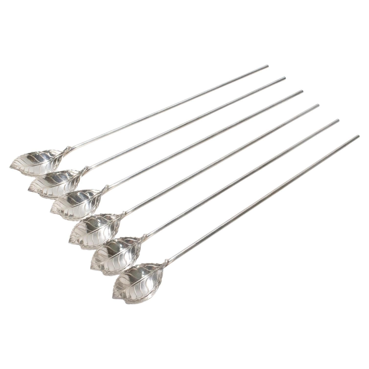 Set of 6 Tiffany & Co. Sterling Silver Leaf Form Ice Tea Straws