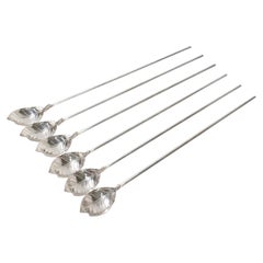 Set of 6 Tiffany & Co. Sterling Silver Leaf Form Ice Tea Straws