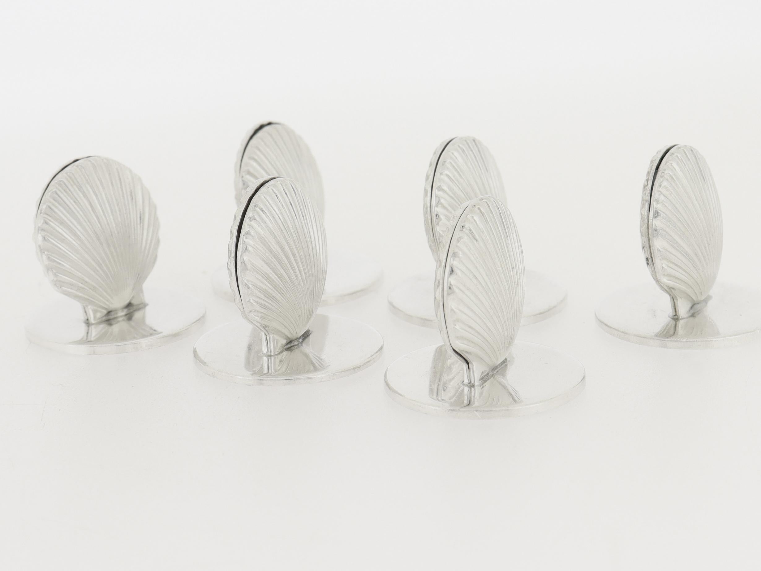 Set of 6 Tiffany & Co. Sterling Silver Scallop Sea Shell Placecard Holders en vente 4
