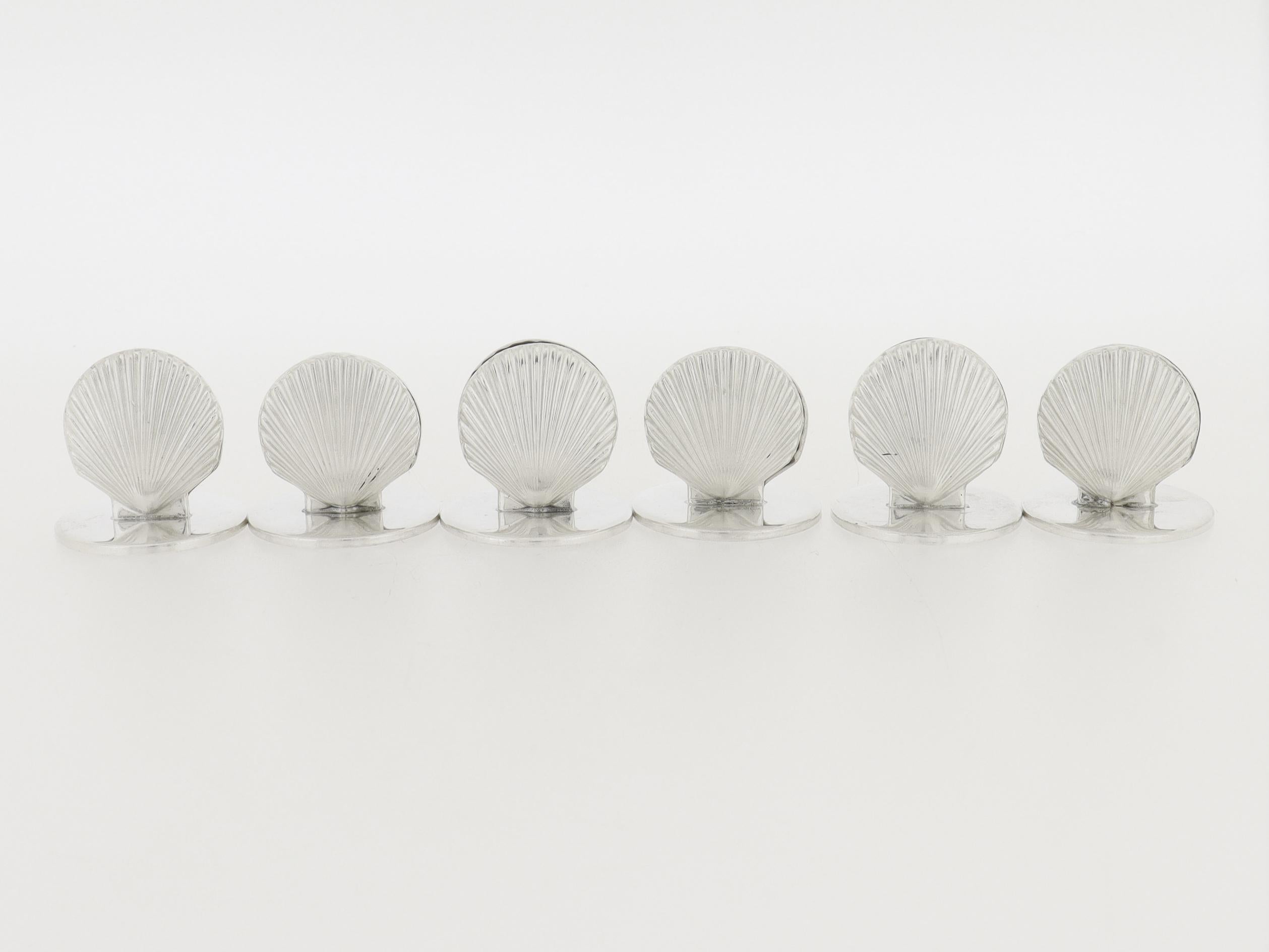 Set of 6 Tiffany & Co. Sterling Silver Scallop Sea Shell Placecard Holders Bon état - En vente à Philadelphia, PA