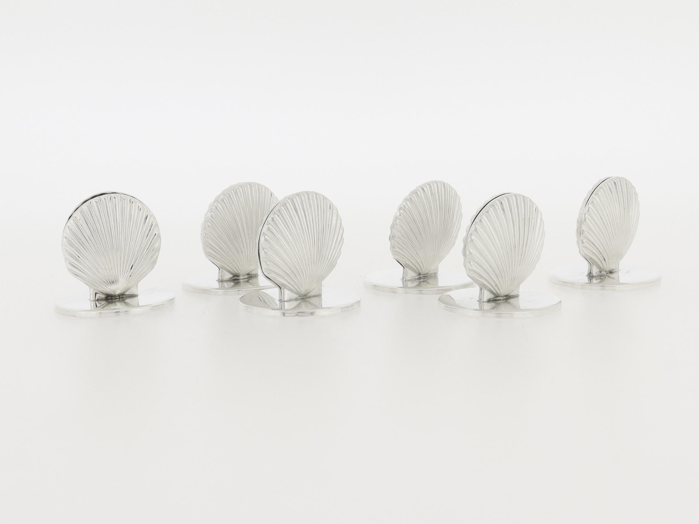 Set of 6 Tiffany & Co. Sterling Silver Scallop Sea Shell Placecard Holders en vente 1