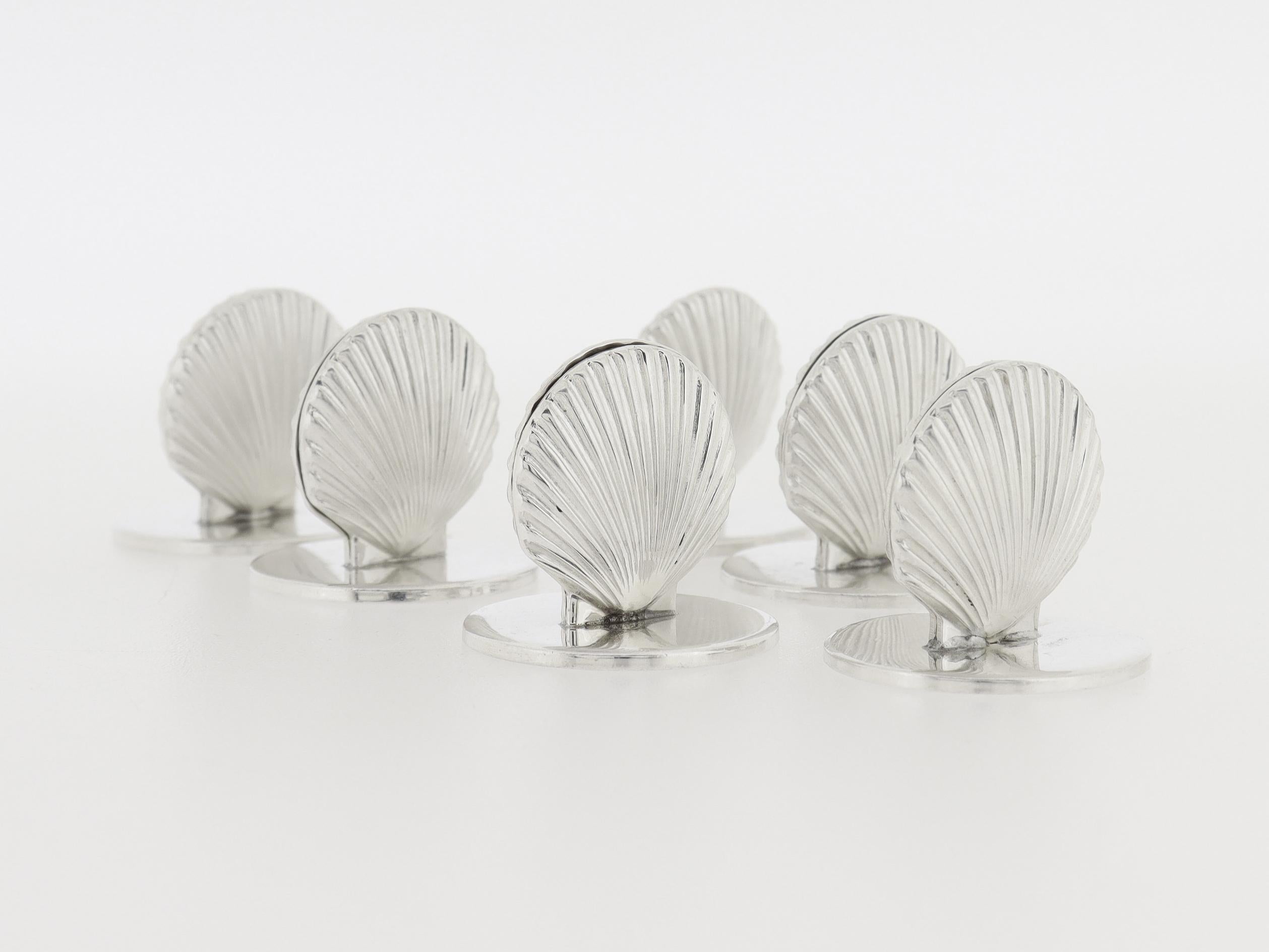 Set of 6 Tiffany & Co. Sterling Silver Scallop Sea Shell Placecard Holders en vente 2