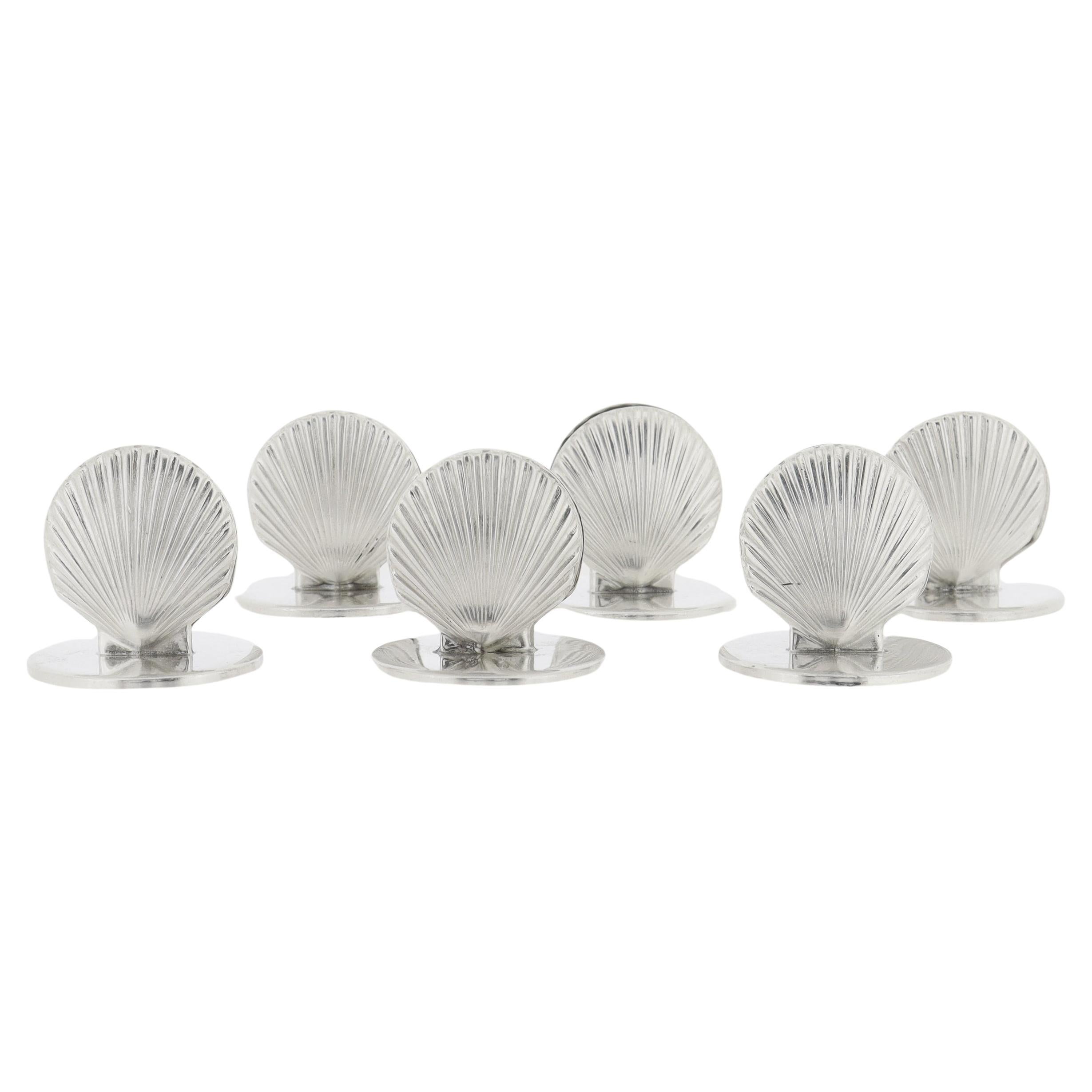 Set of 6 Tiffany & Co. Sterling Silver Scallop Sea Shell Placecard Holders en vente