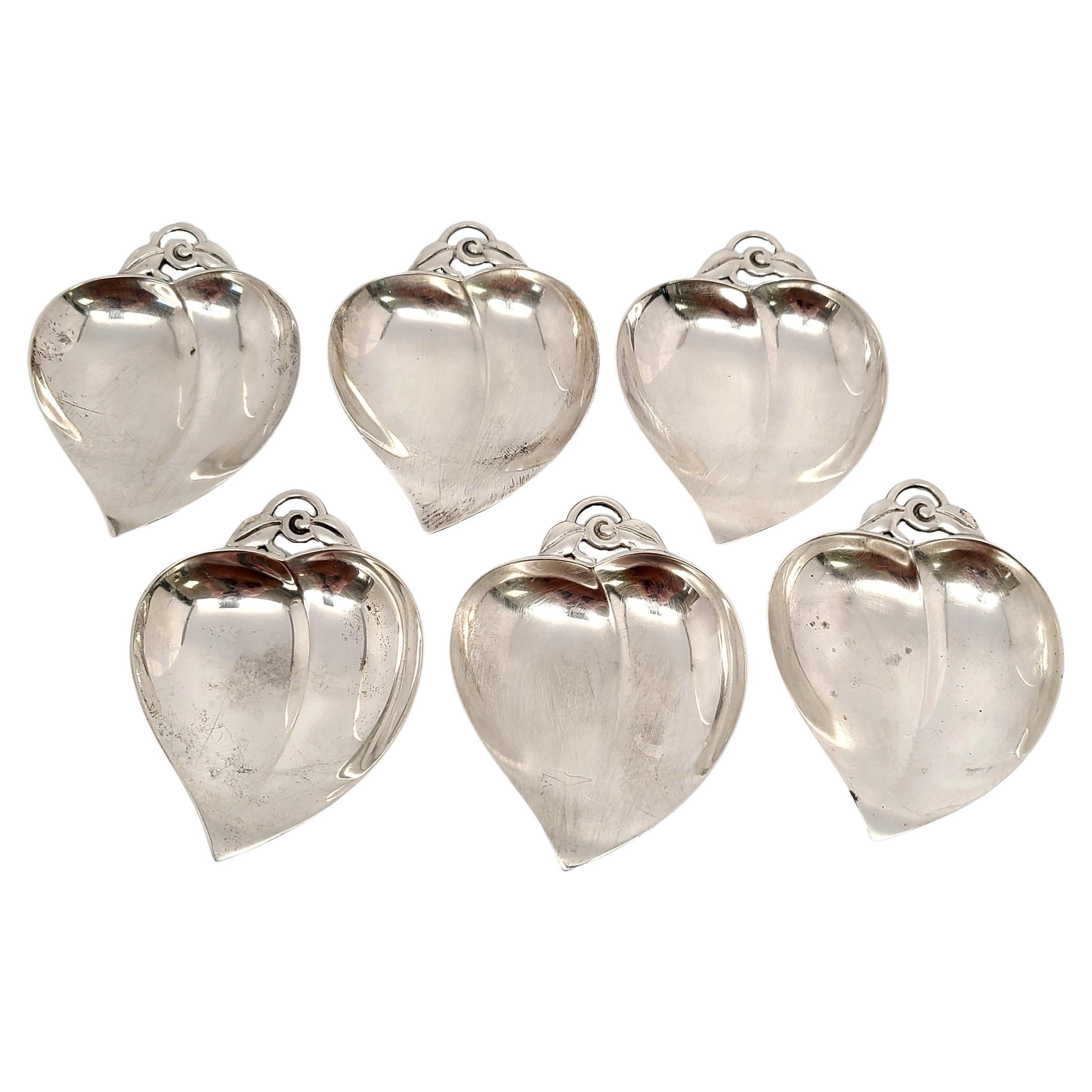 Set of 6 Tiffany & Co. Sterling Silver Small Heart Apple Shaped Dishes For Sale