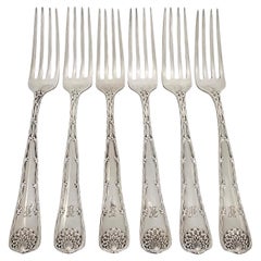 Juego de 6 tenedores Tiffany & Co. de plata de ley con borde ondulado y monograma 7 1/8" #18875