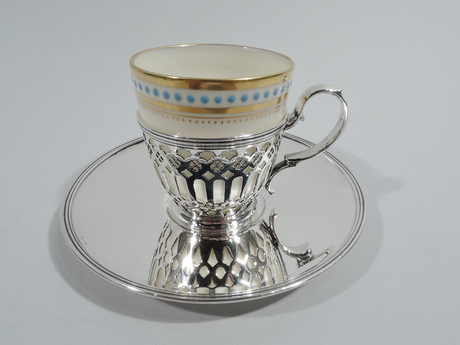 American Set of 6 Tiffany Edwardian Demitasse Holders with Lenox Liners