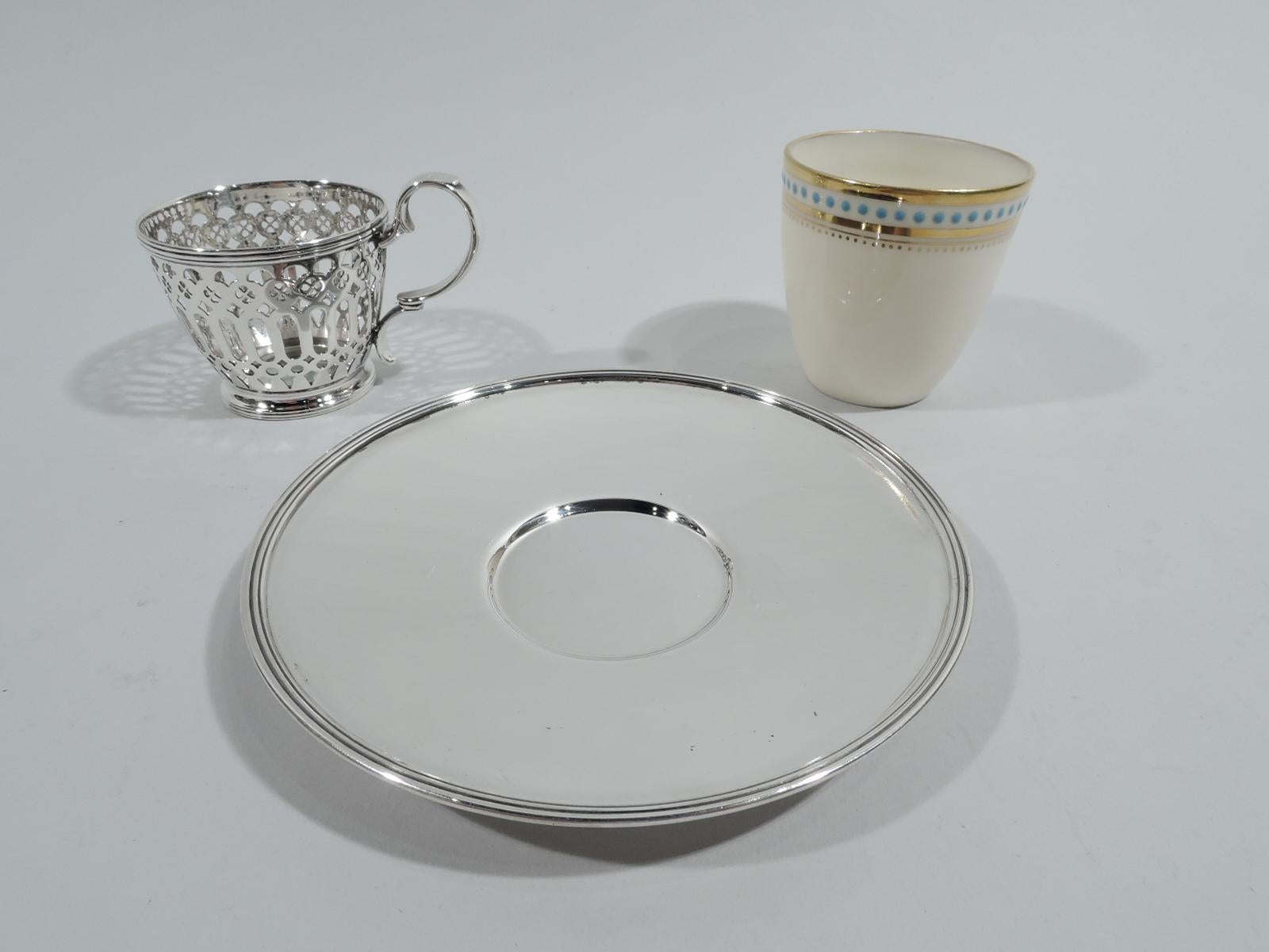 Set of 6 Tiffany Edwardian Demitasse Holders with Lenox Liners In Excellent Condition In New York, NY