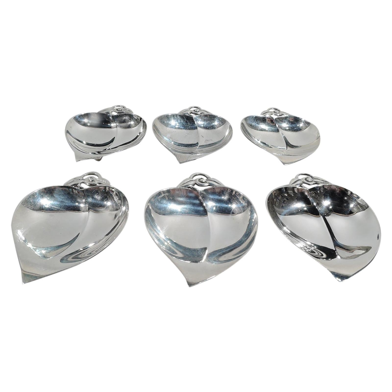 Set of 6 Tiffany Mid-Century Modern Sterling Silver Nut Dishes