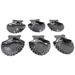 Set of 6 Tiffany Modern Classical Scallop Shell Sterling Silver Nut Dishes