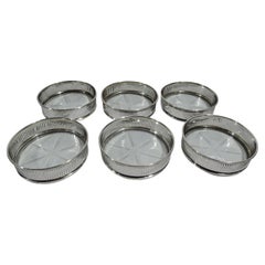 Set of 6 Tiffany Modern Sterling Silver and Glass Coasters