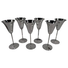 Set of 6 Tiffany Modern Sterling Silver Chic Champagne Tulip Flutes