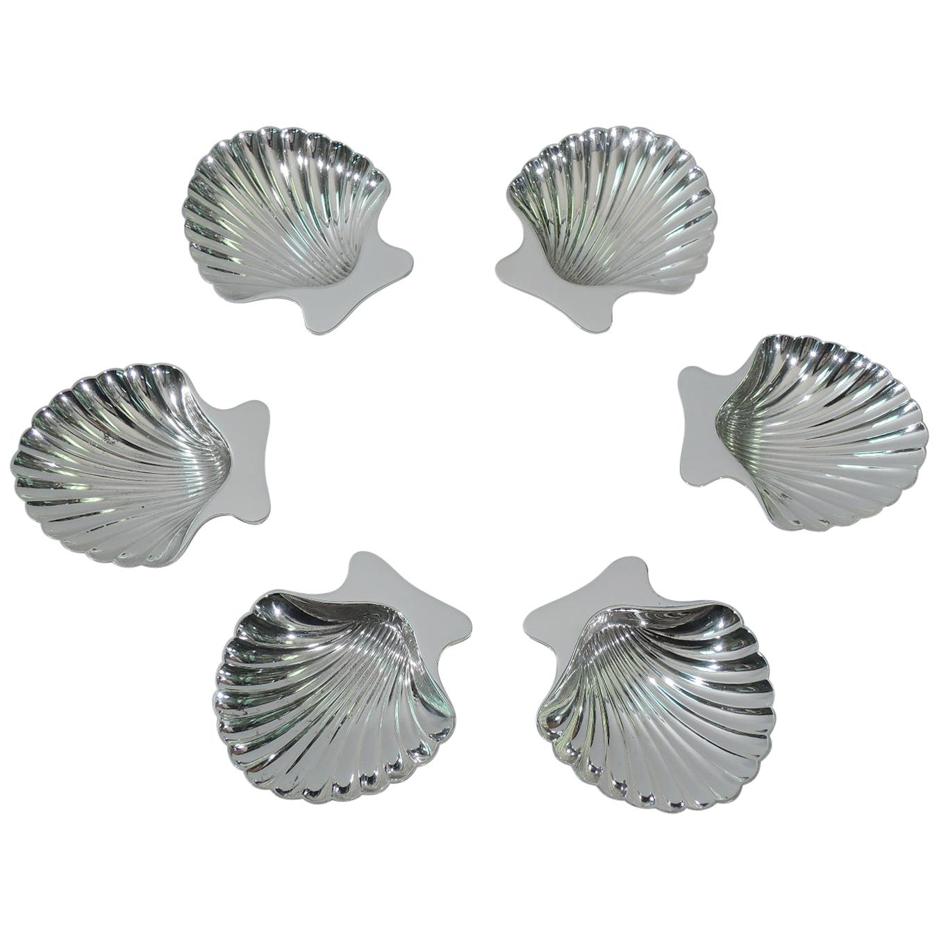 Set of 6 Tiffany Modern Sterling Silver Scallop Shell Nut Dishes