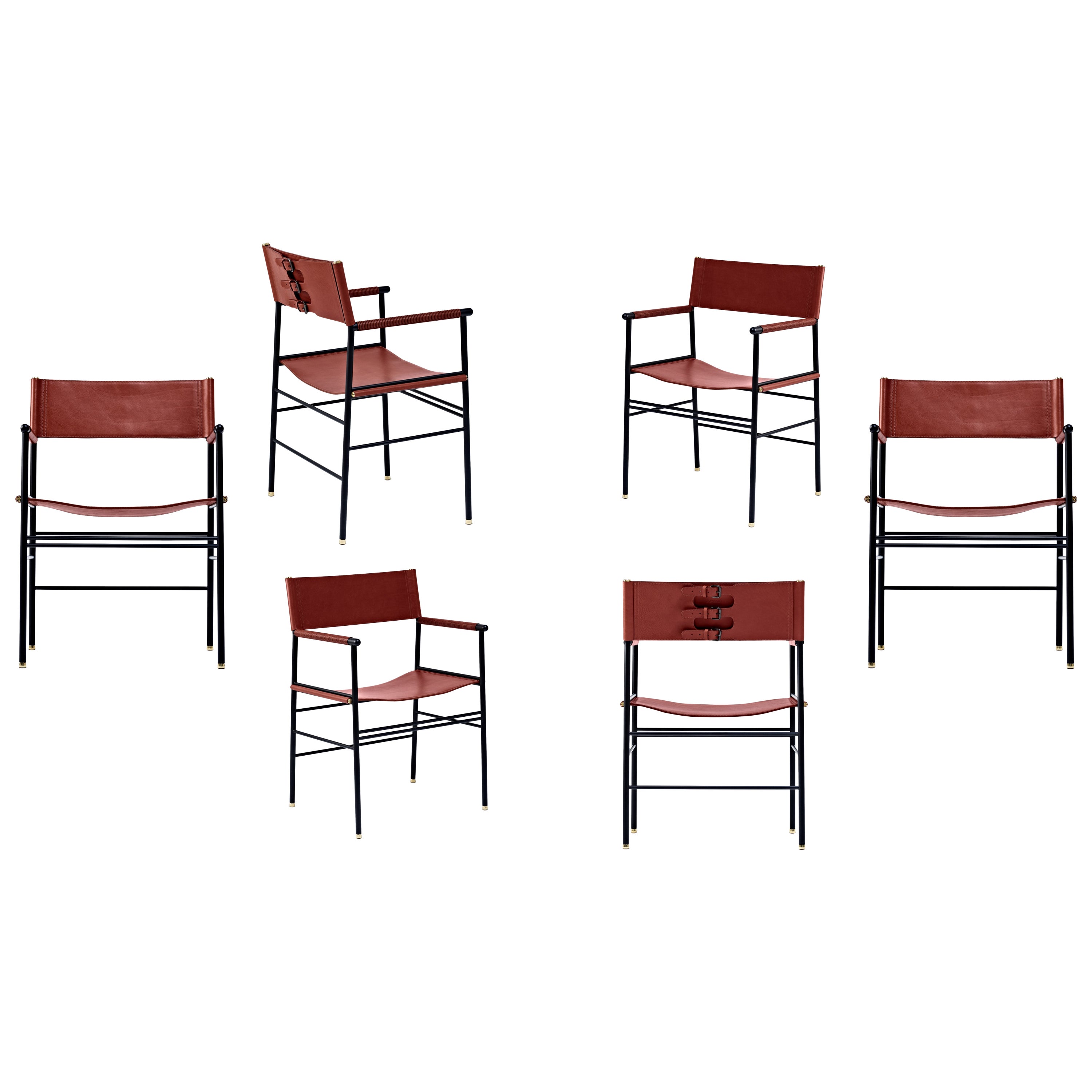 6er Set Timeless Classic Contemporary Stuhl Cognac Leder & Schwarzes Gummi Metall