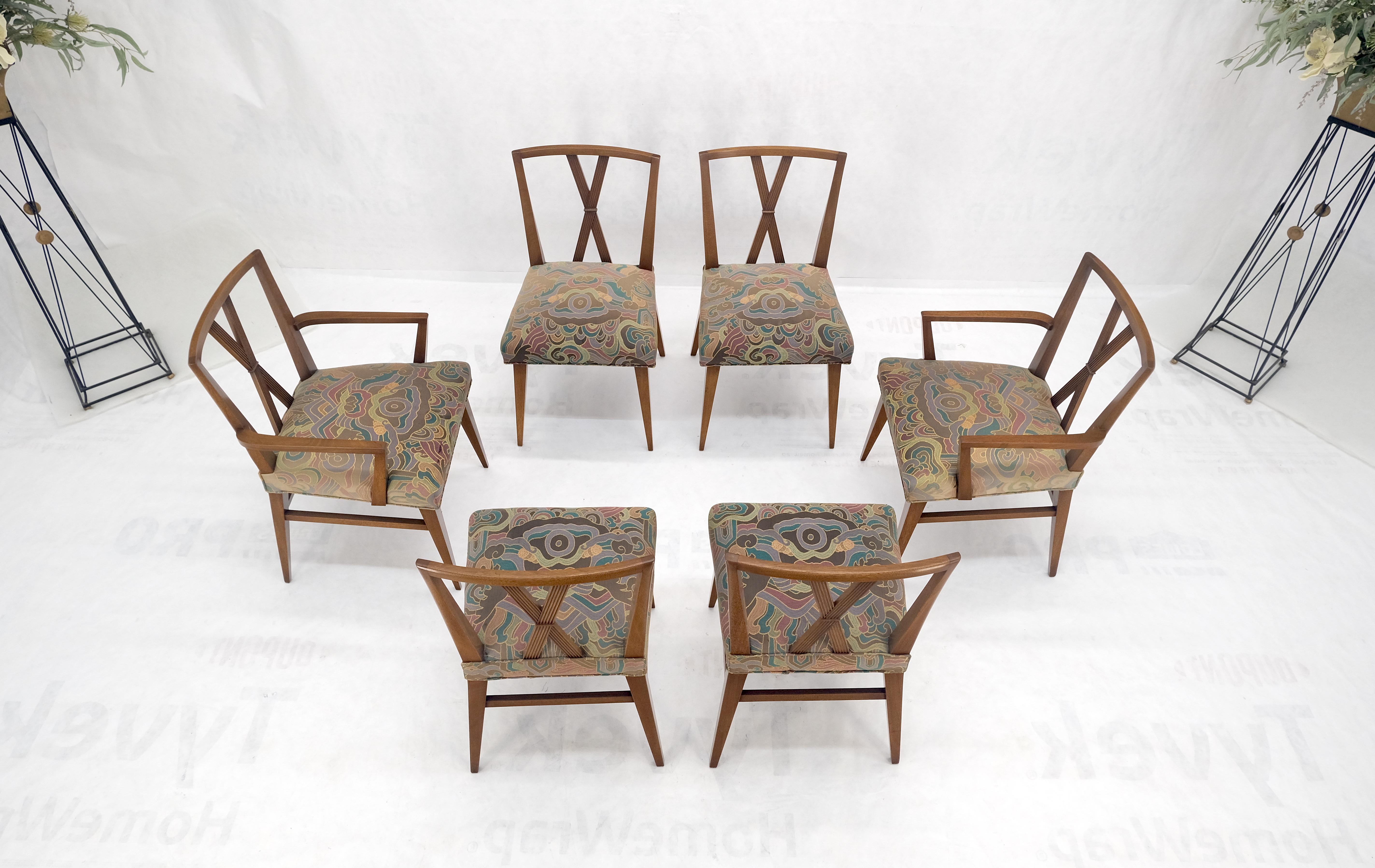 Set of 6 Tommy Parzinger Light Walnut Dining Chairs Lenor Larsen Upholstery MINT For Sale 2