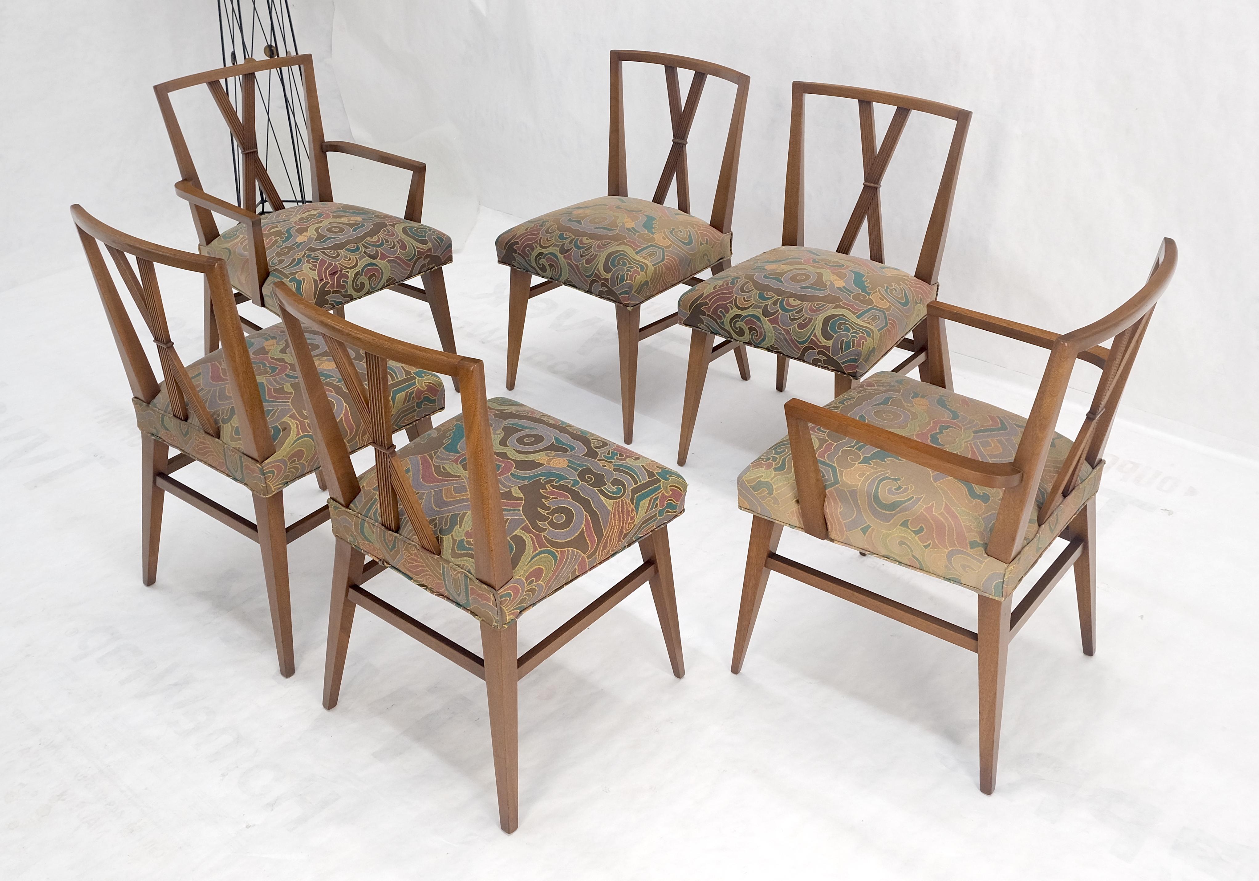 Set of 6 Tommy Parzinger Light Walnut Dining Chairs Lenor Larsen Upholstery MINT For Sale 4