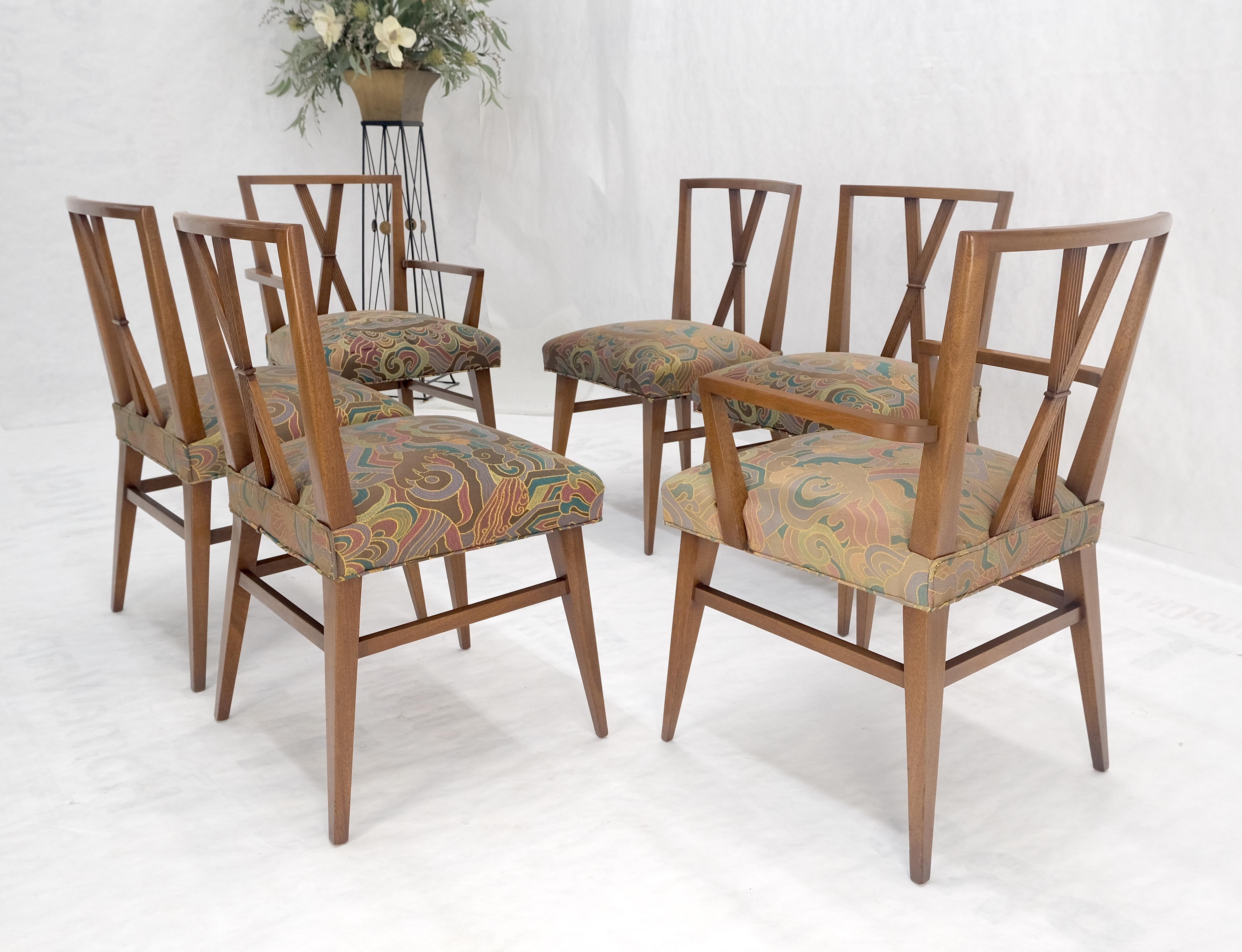 Set of 6 Tommy Parzinger Light Walnut Dining Chairs Lenor Larsen Upholstery MINT For Sale 5