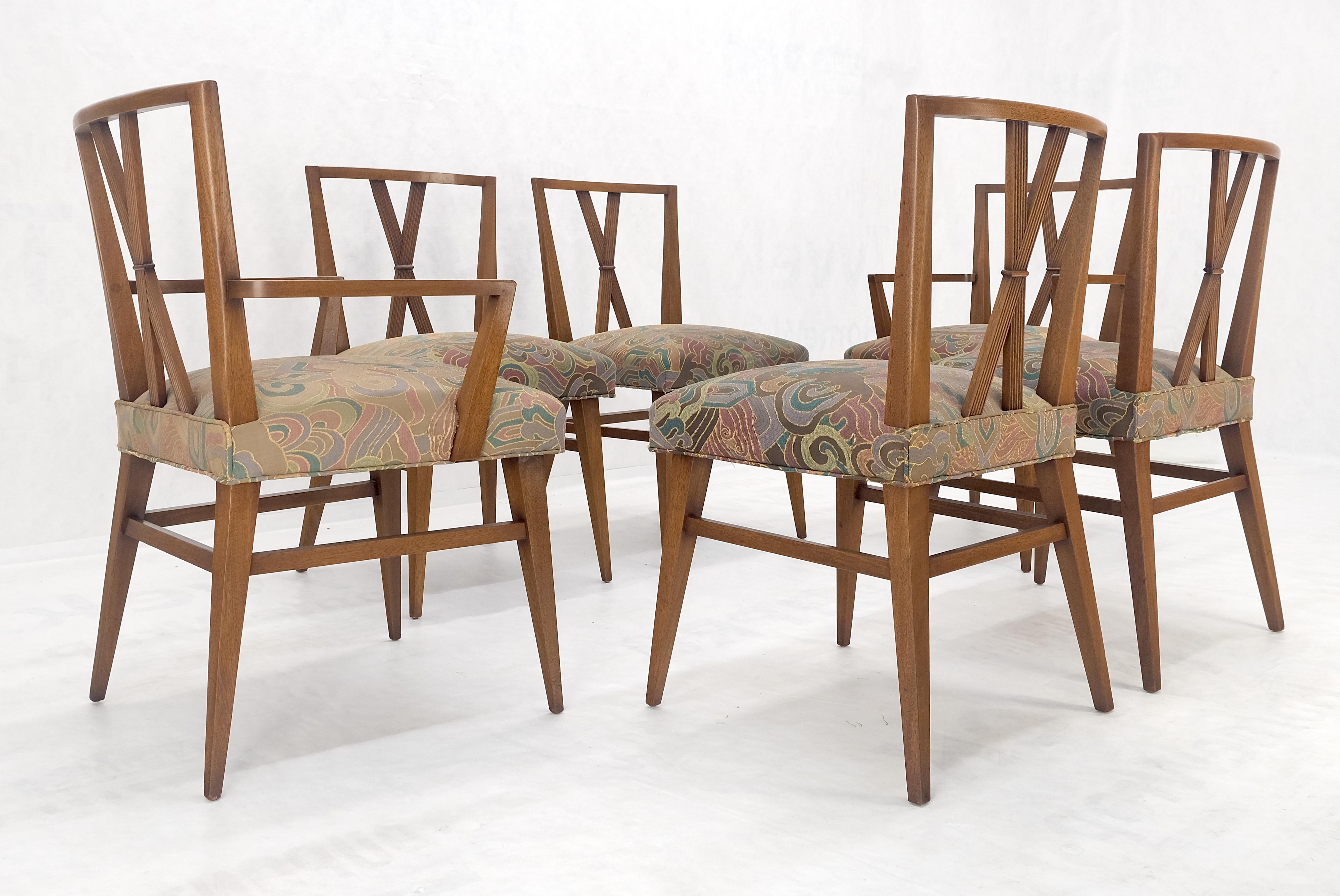 Mid-Century Modern Set of 6 Tommy Parzinger Light Walnut Dining Chairs Lenor Larsen Upholstery MINT For Sale