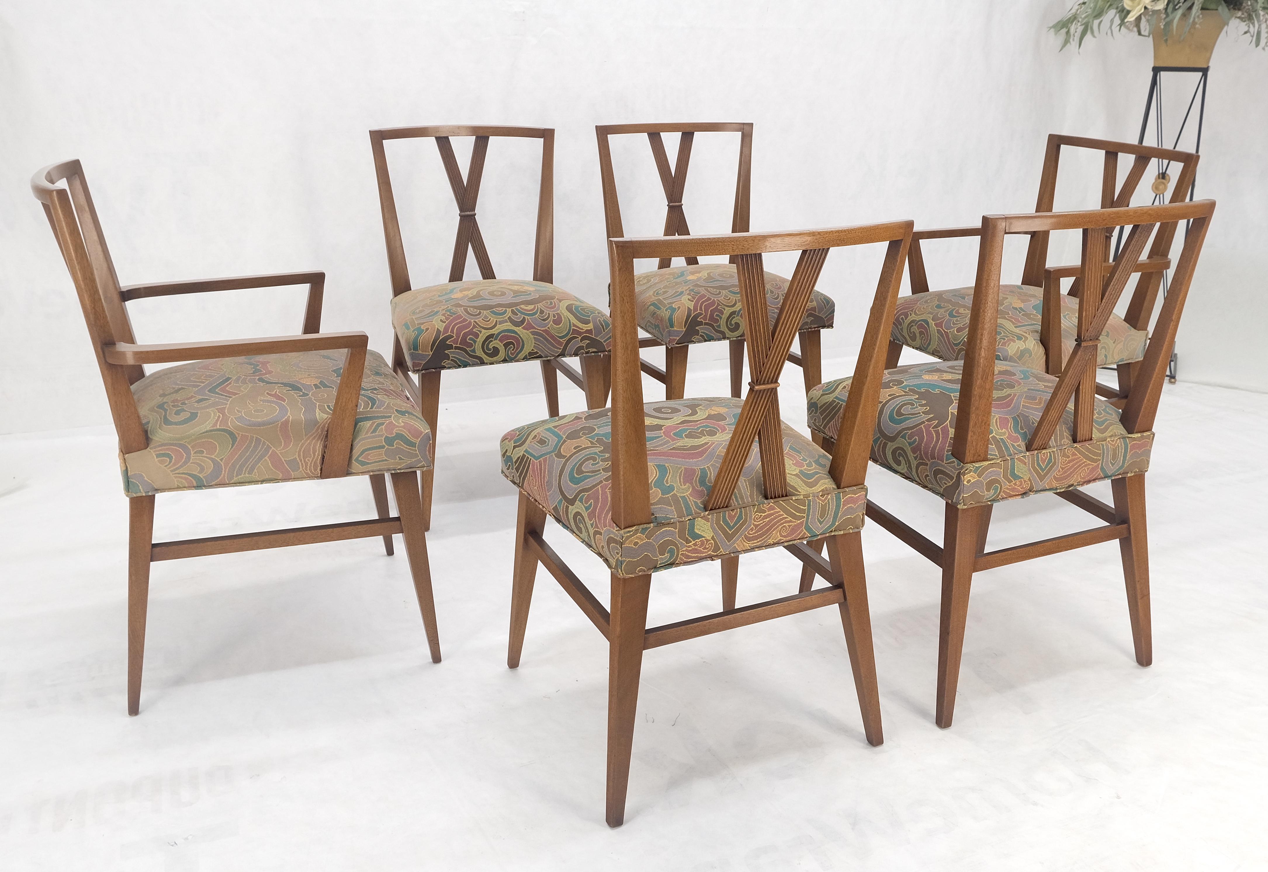 Lacquered Set of 6 Tommy Parzinger Light Walnut Dining Chairs Lenor Larsen Upholstery MINT For Sale