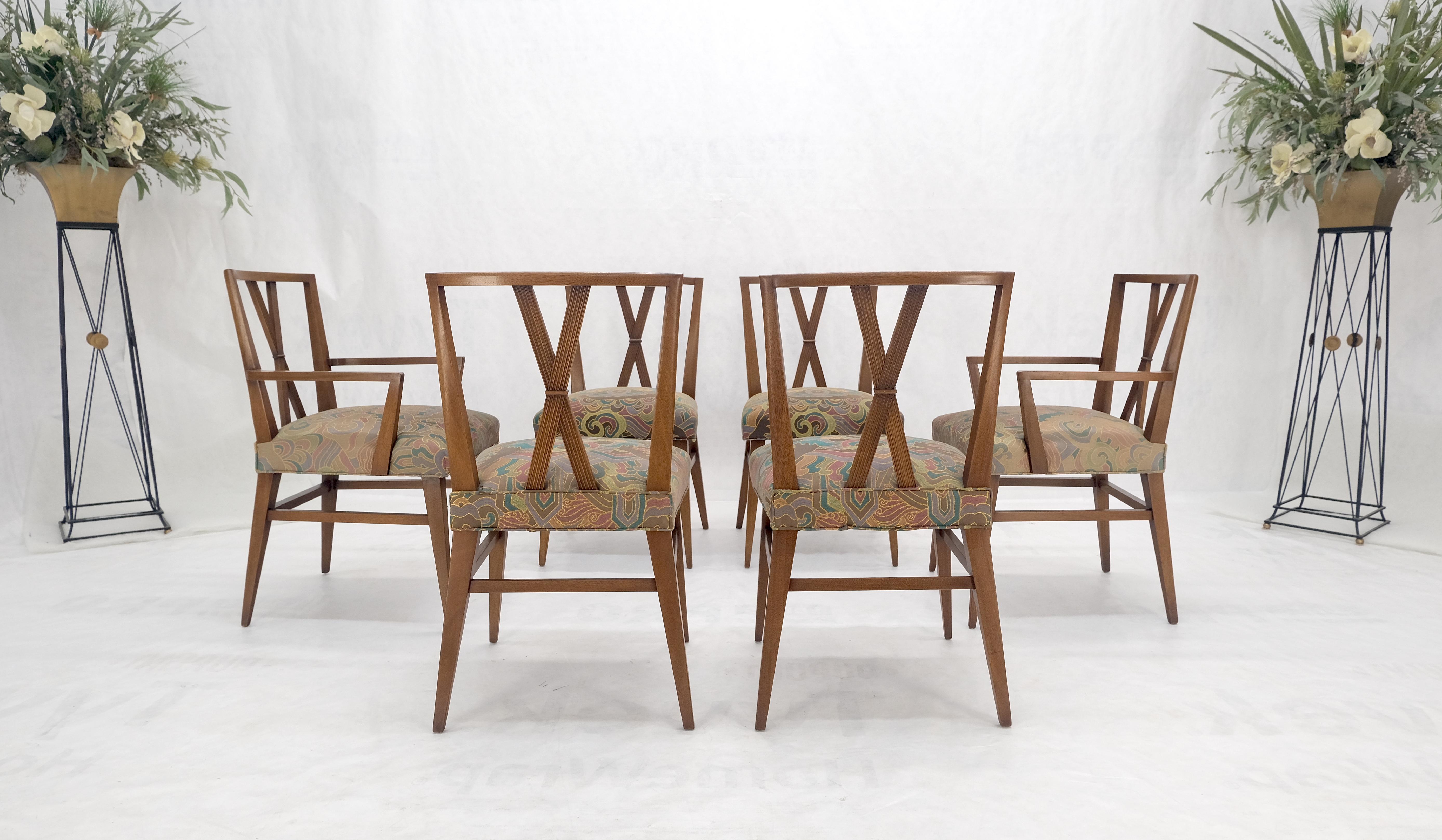 Set of 6 Tommy Parzinger Light Walnut Dining Chairs Lenor Larsen Upholstery MINT For Sale 1