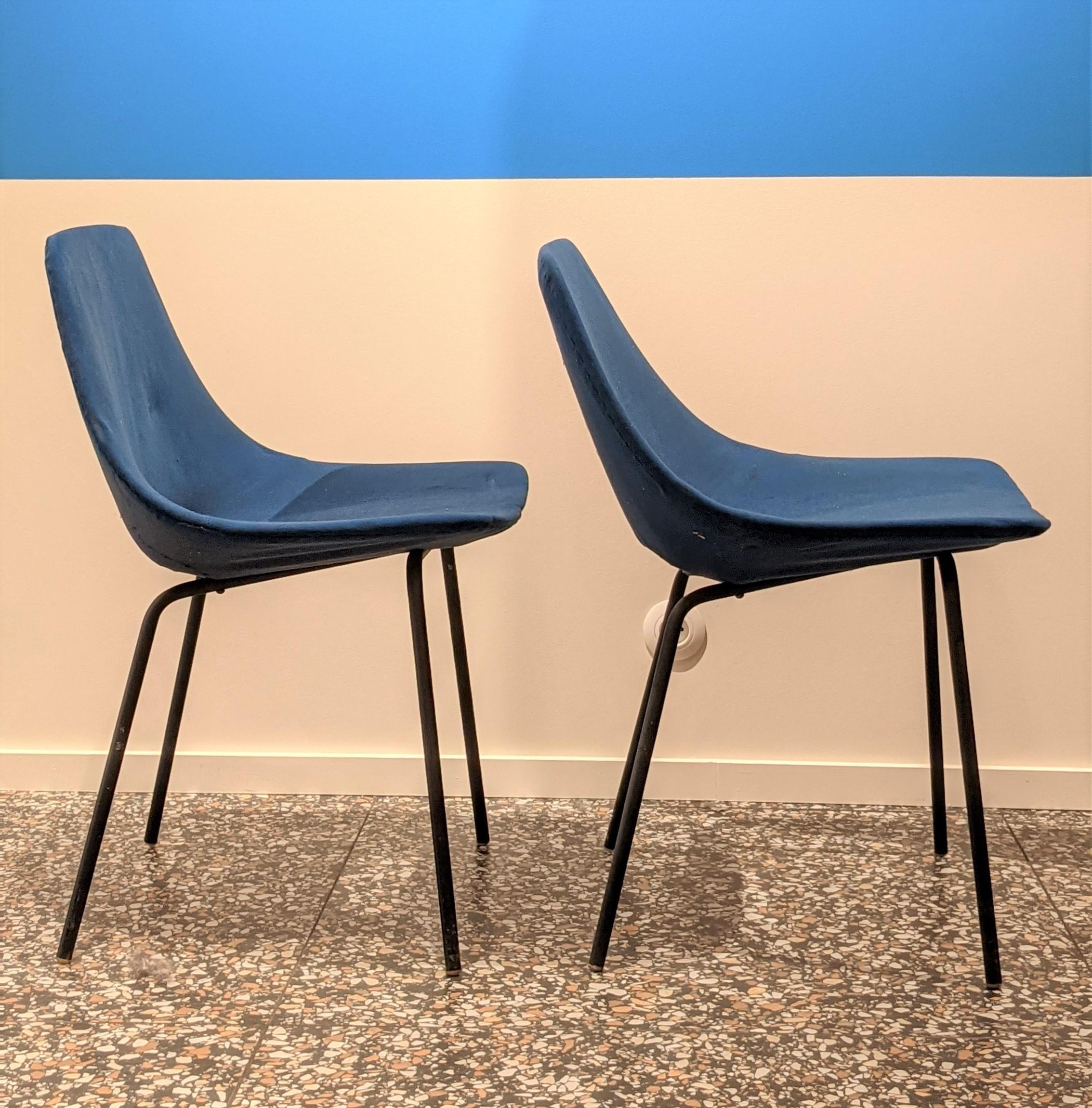 Mid-Century Modern Set of 6 'Tonneau' chairs by Pierre Guariche for Steiner, Circa 50