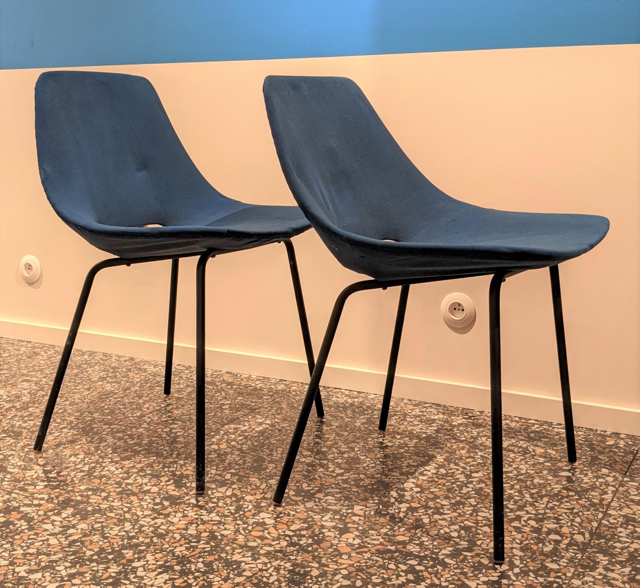 French Set of 6 'Tonneau' chairs by Pierre Guariche for Steiner, Circa 50