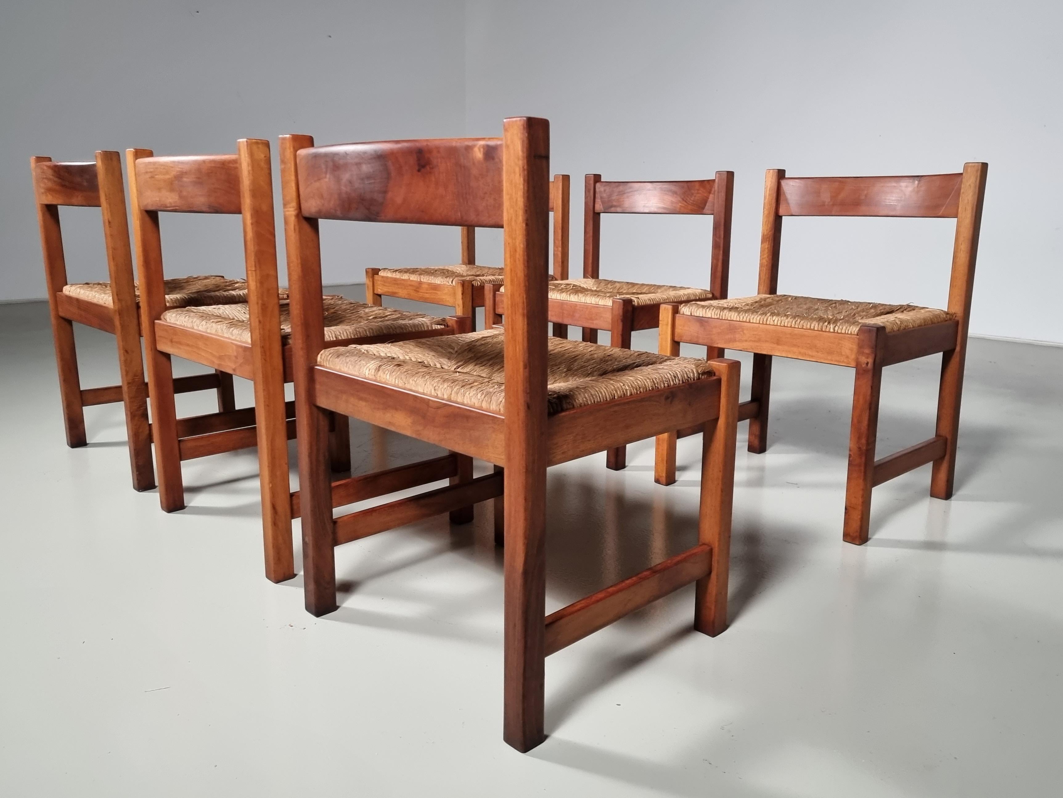 Paille Ensemble de 6 chaises Torbecchia de Giovanni Michelucci pour Poltronova, années 1960 en vente