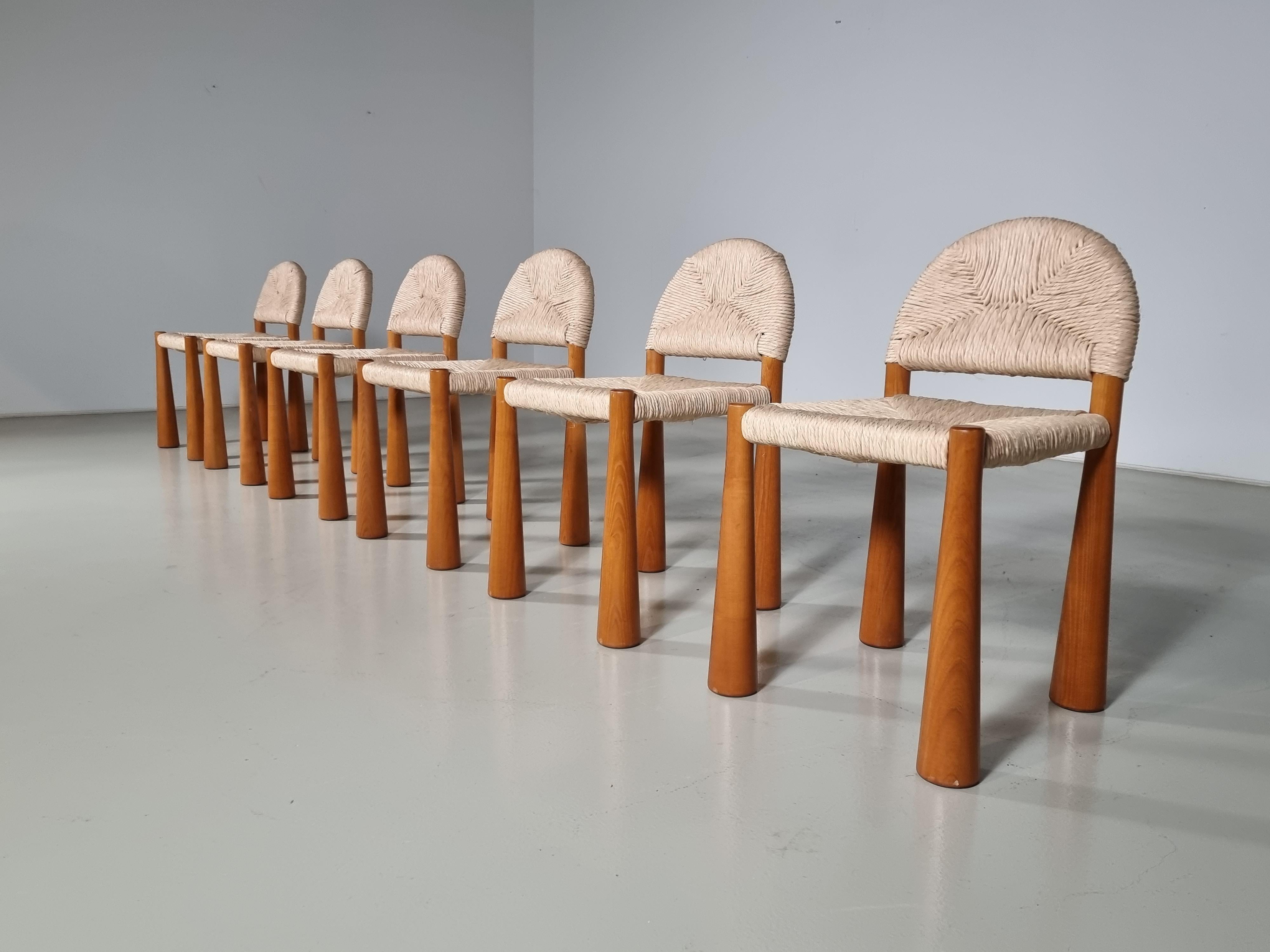 Mid-Century Modern Set of 6 Toscanolla Dining Chairs by Alessandro Becchi for Giovanetti, 1970s