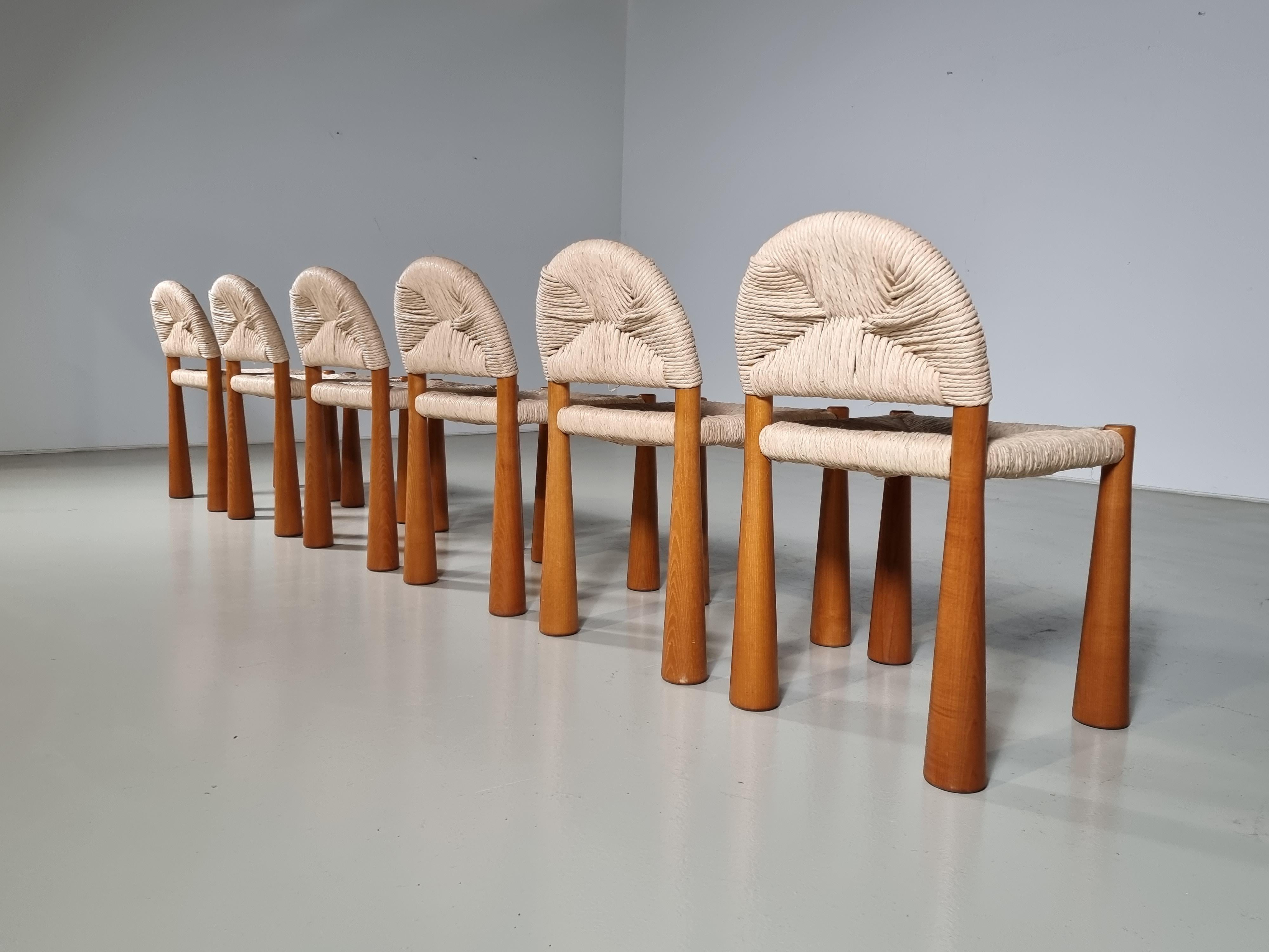 European Set of 6 Toscanolla Dining Chairs by Alessandro Becchi for Giovanetti, 1970s
