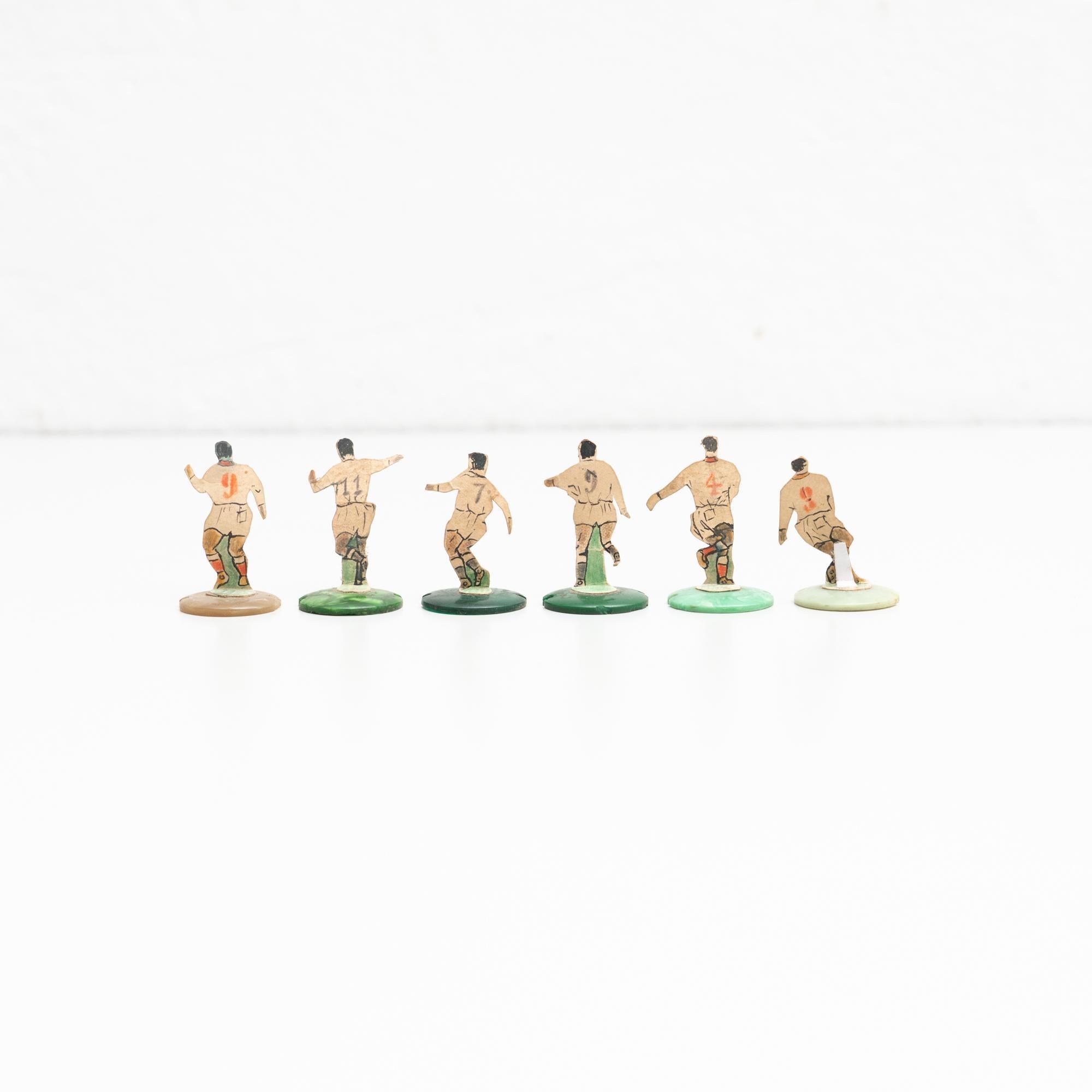 Mid-Century Modern Set of 6 Traditional Antique Button Soccer Game Figures, circa 1950 For Sale