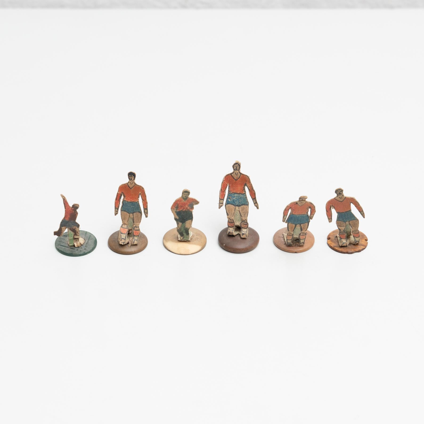 Mid-Century Modern Set of 6 Traditional Antique Button Soccer Game Figures, circa 1950 For Sale