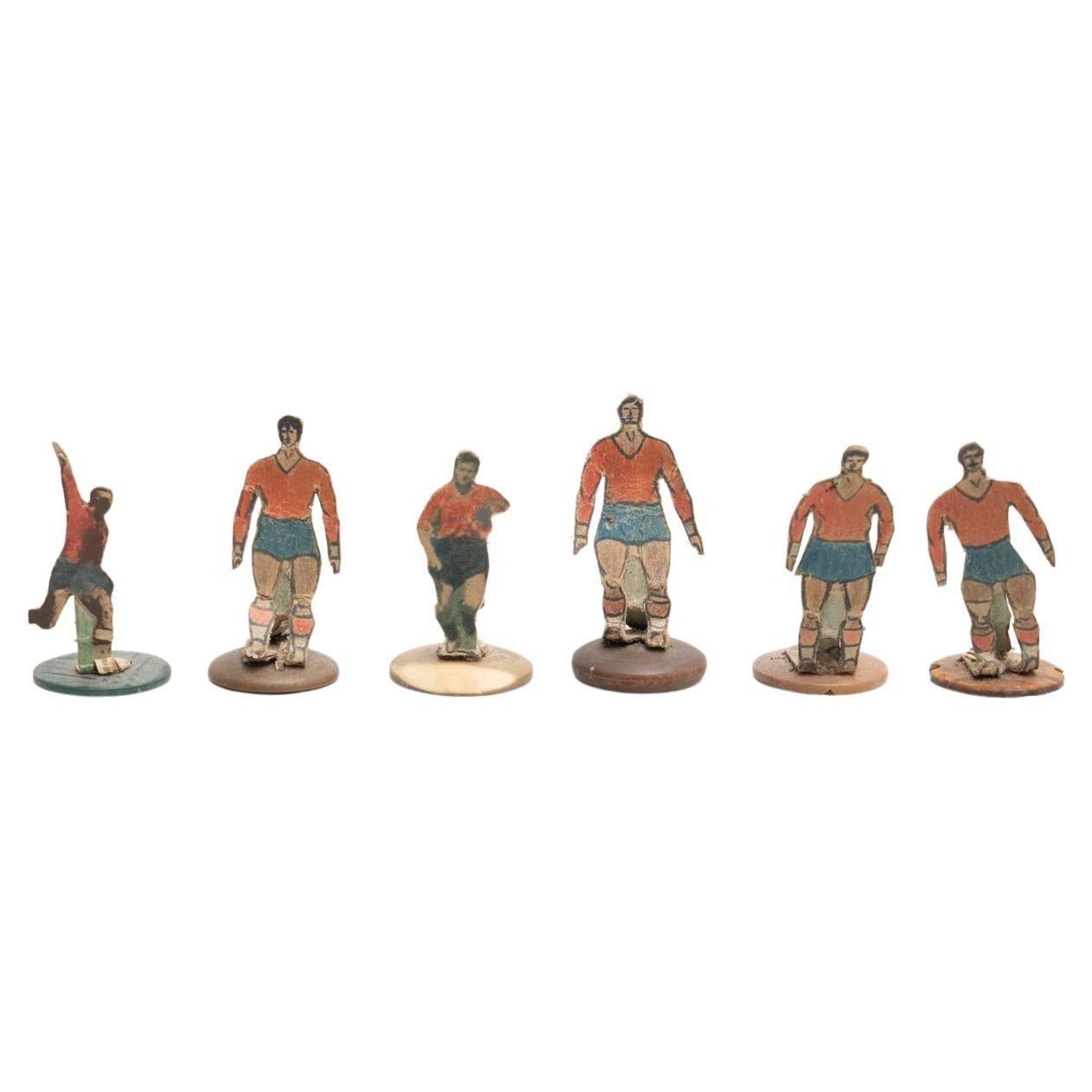 Set of 6 Traditional Antique Button Soccer Game Figures, circa 1950