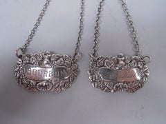 Set of 6 Traditional English Sterling Silver Liquor Tags, 1937