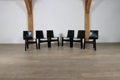 Set of 6 ‘Tre 3’ chairs in black leather, Angelo Mangiarotti for Skipper, 1970s