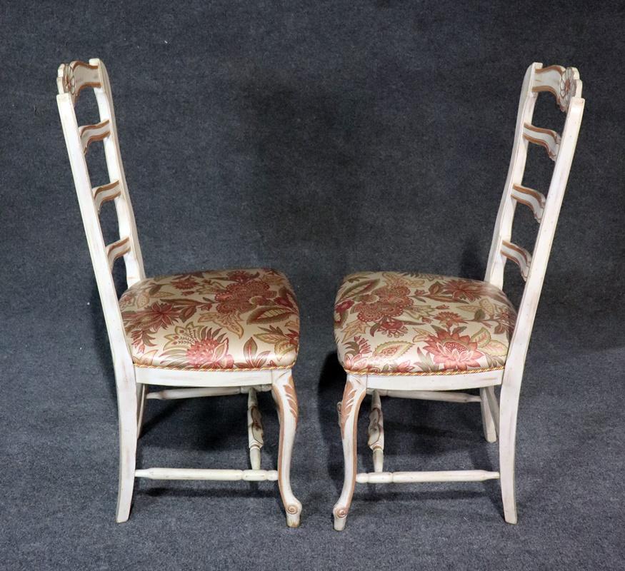 Set 6 French Paint Decorated Louis XV Style Ladderback Dining Side Chairs  2