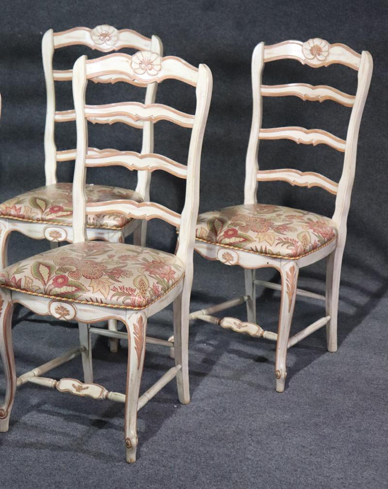 American Set 6 French Paint Decorated Louis XV Style Ladderback Dining Side Chairs 