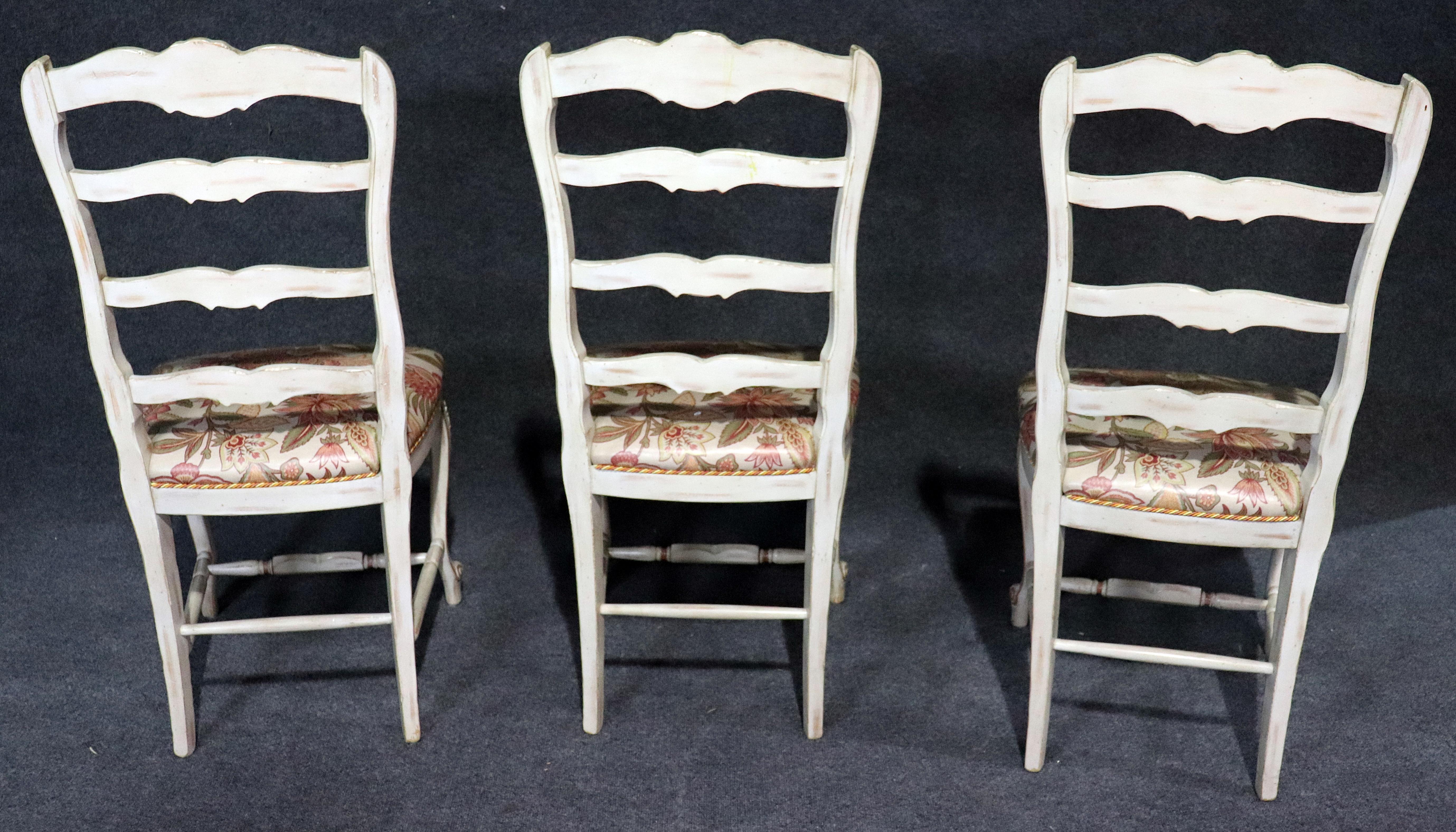 Wood Set 6 French Paint Decorated Louis XV Style Ladderback Dining Side Chairs 
